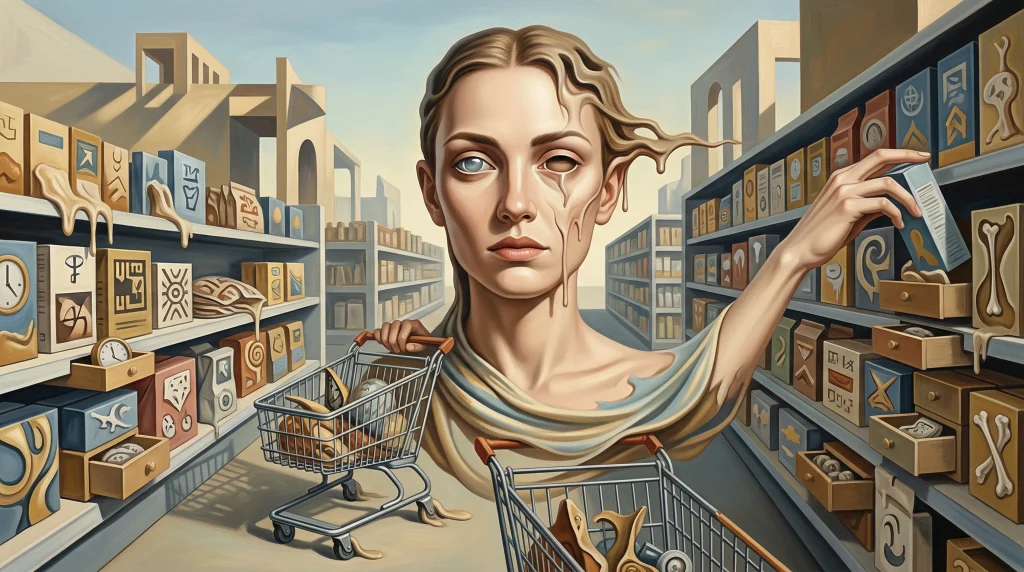 advertising manipulation illustrated by a shopping cart full of unplanned items